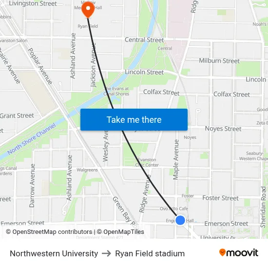 Northwestern University to Ryan Field stadium map