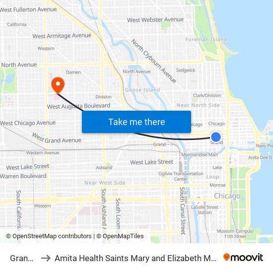 Grand-Red to Amita Health Saints Mary and Elizabeth Medical Center Chicago map
