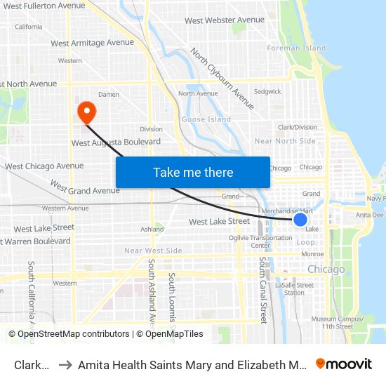 Clark/Lake to Amita Health Saints Mary and Elizabeth Medical Center Chicago map
