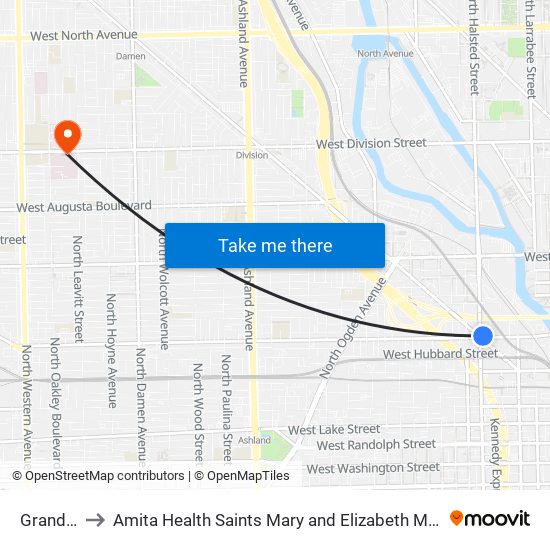 Grand-Blue to Amita Health Saints Mary and Elizabeth Medical Center Chicago map