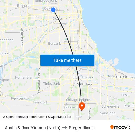 Austin & Race/Ontario (North) to Steger, Illinois map