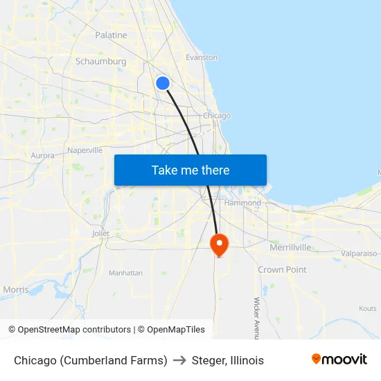 Chicago (Cumberland Farms) to Steger, Illinois map