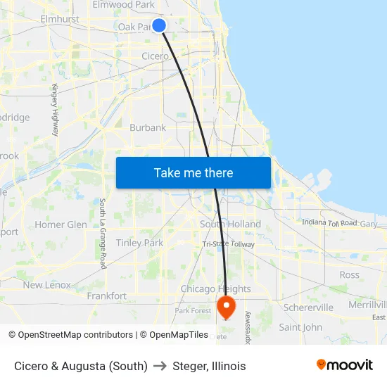 Cicero & Augusta (South) to Steger, Illinois map
