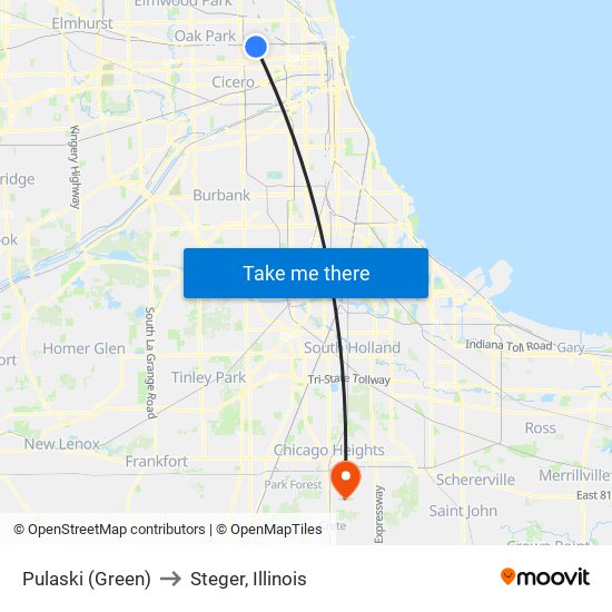 Pulaski (Green) to Steger, Illinois map
