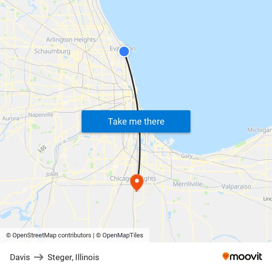 Davis to Steger, Illinois map