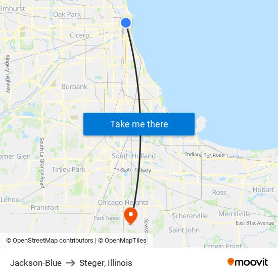 Jackson-Blue to Steger, Illinois map