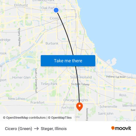 Cicero (Green) to Steger, Illinois map