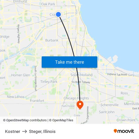 Kostner to Steger, Illinois map