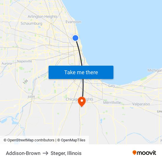 Addison-Brown to Steger, Illinois map