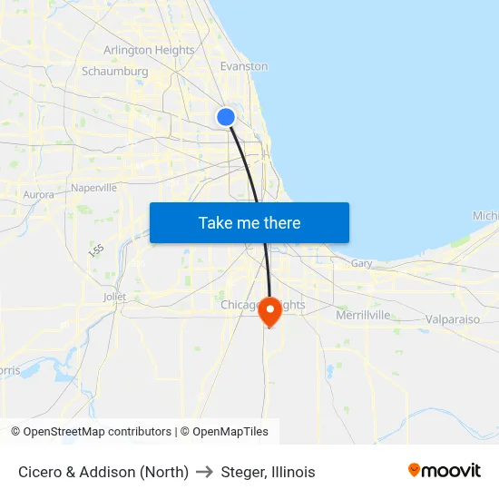 Cicero & Addison (North) to Steger, Illinois map
