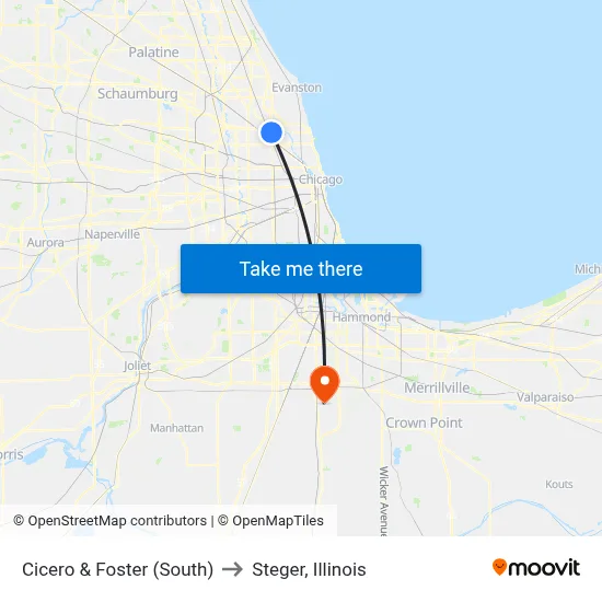 Cicero & Foster (South) to Steger, Illinois map