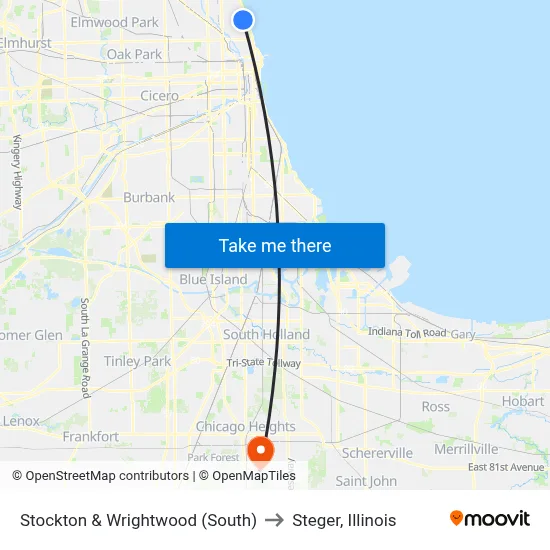 Stockton & Wrightwood (South) to Steger, Illinois map