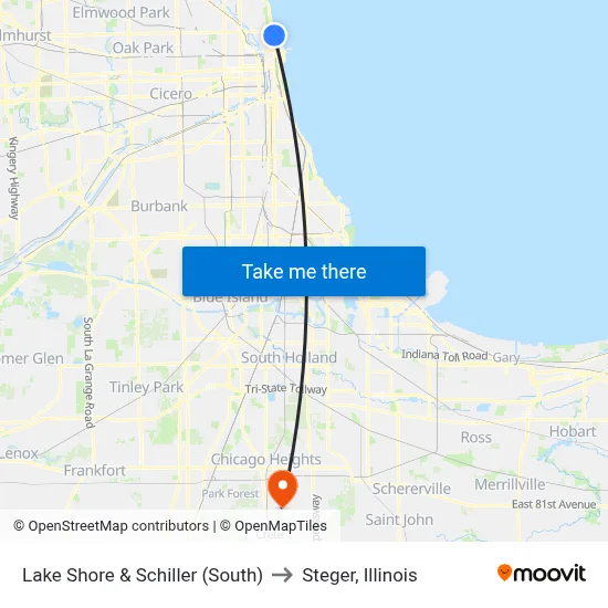 Lake Shore & Schiller (South) to Steger, Illinois map