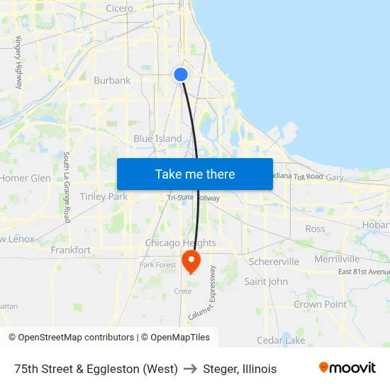 75th Street & Eggleston (West) to Steger, Illinois map