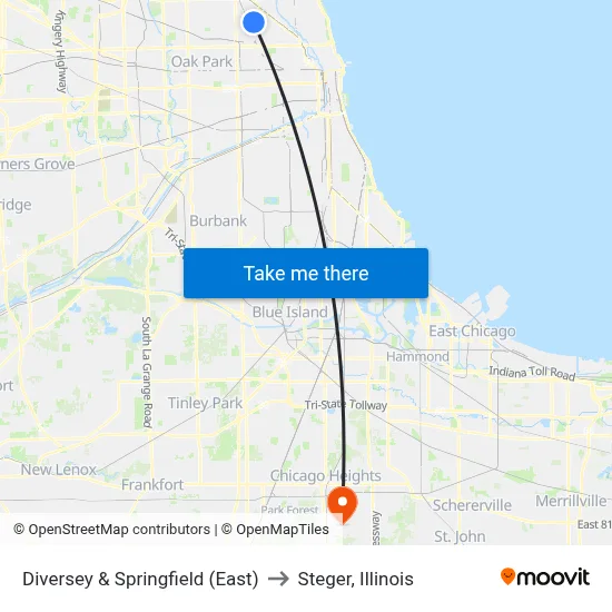 Diversey & Springfield (East) to Steger, Illinois map