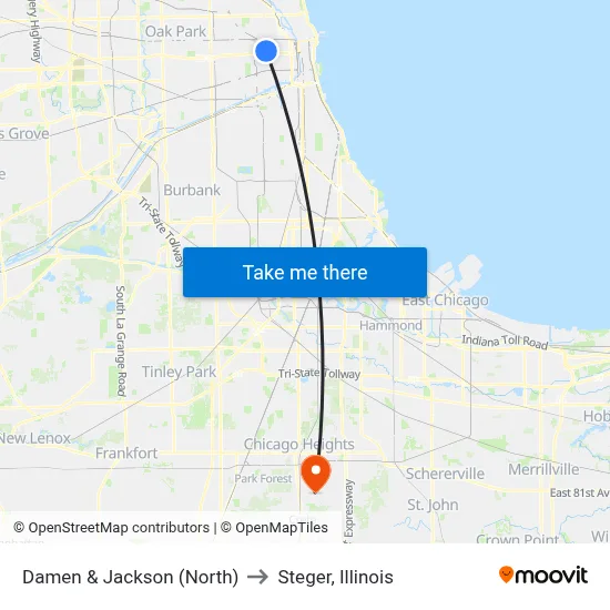 Damen & Jackson (North) to Steger, Illinois map