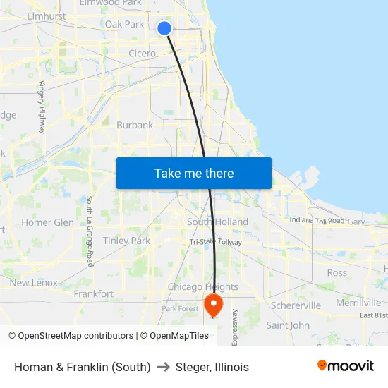 Homan & Franklin (South) to Steger, Illinois map