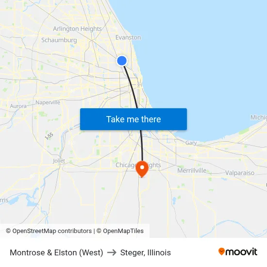 Montrose & Elston (West) to Steger, Illinois map