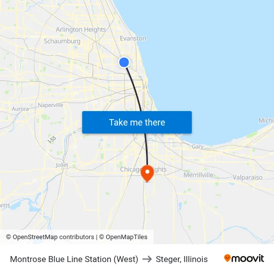 Montrose Blue Line Station (West) to Steger, Illinois map