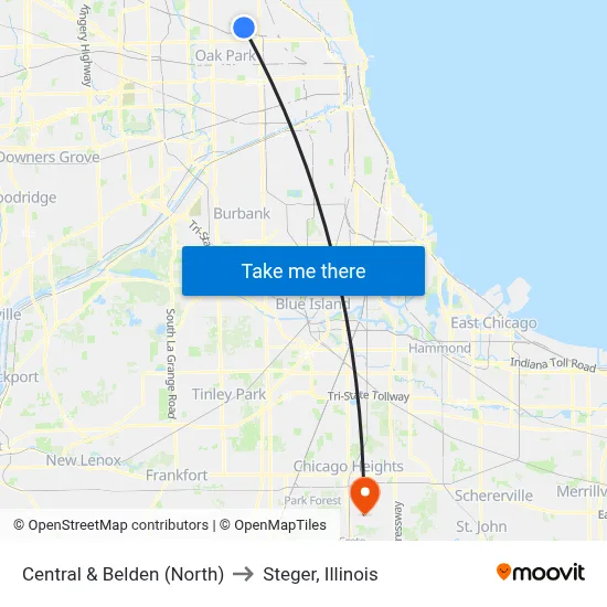 Central & Belden (North) to Steger, Illinois map