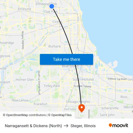 Narragansett & Dickens (North) to Steger, Illinois map