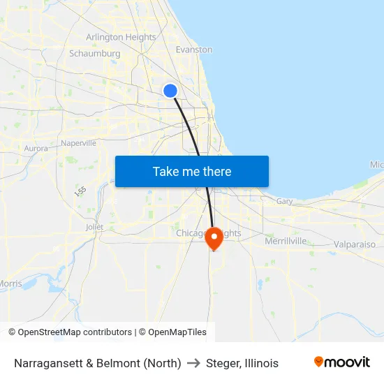 Narragansett & Belmont (North) to Steger, Illinois map