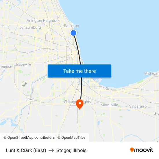 Lunt & Clark (East) to Steger, Illinois map