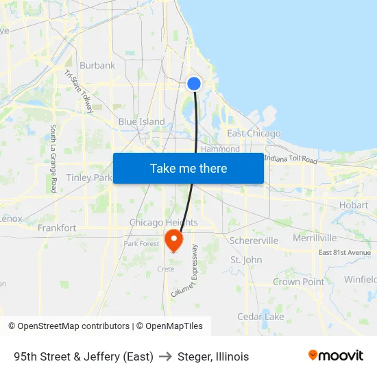 95th Street & Jeffery (East) to Steger, Illinois map