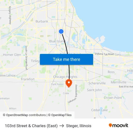 103rd Street & Charles (East) to Steger, Illinois map