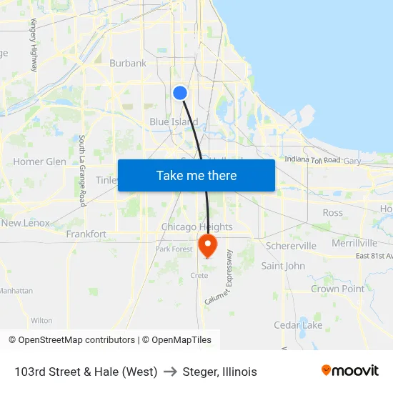 103rd Street & Hale (West) to Steger, Illinois map