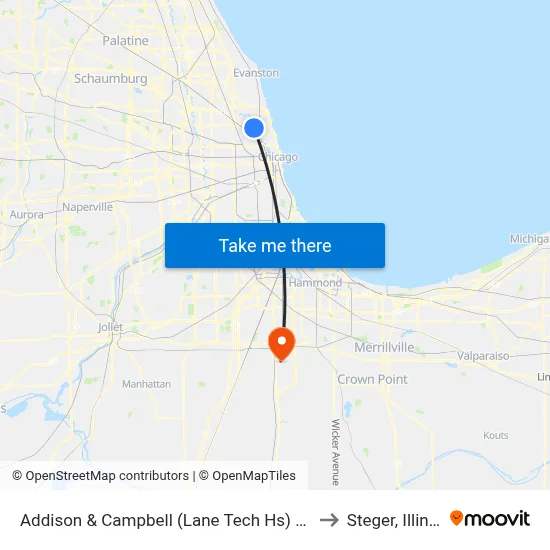 Addison & Campbell (Lane Tech Hs) (East) to Steger, Illinois map