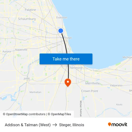 Addison & Talman (West) to Steger, Illinois map