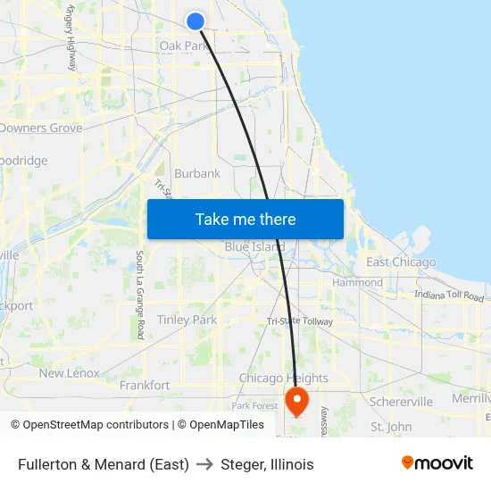 Fullerton & Menard (East) to Steger, Illinois map