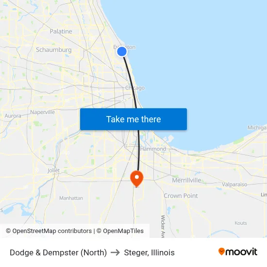 Dodge & Dempster (North) to Steger, Illinois map