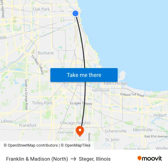 Franklin & Madison (North) to Steger, Illinois map