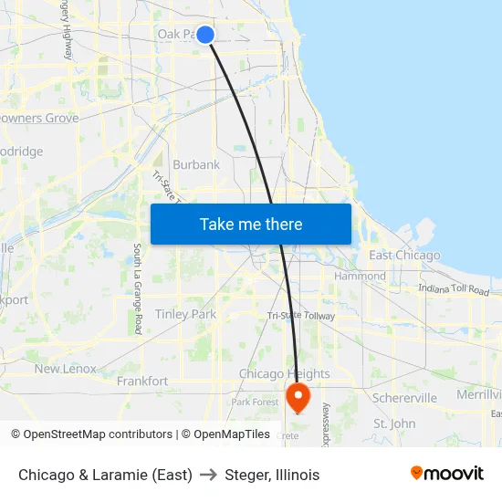 Chicago & Laramie (East) to Steger, Illinois map