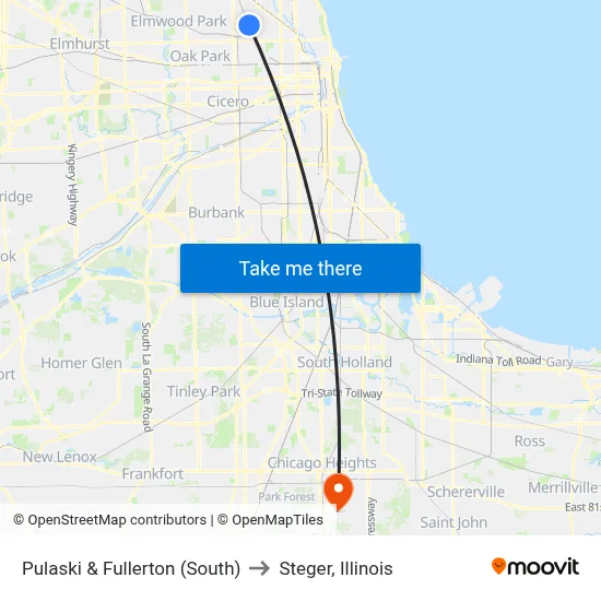 Pulaski & Fullerton (South) to Steger, Illinois map