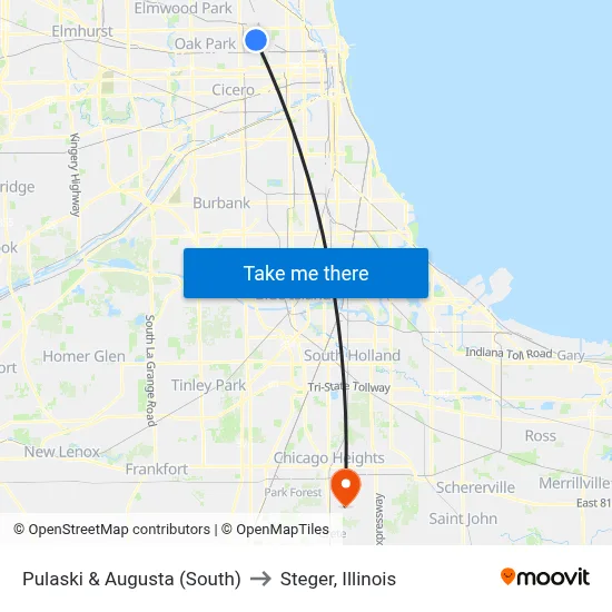 Pulaski & Augusta (South) to Steger, Illinois map