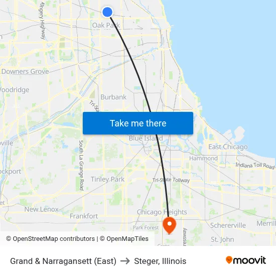 Grand & Narragansett (East) to Steger, Illinois map