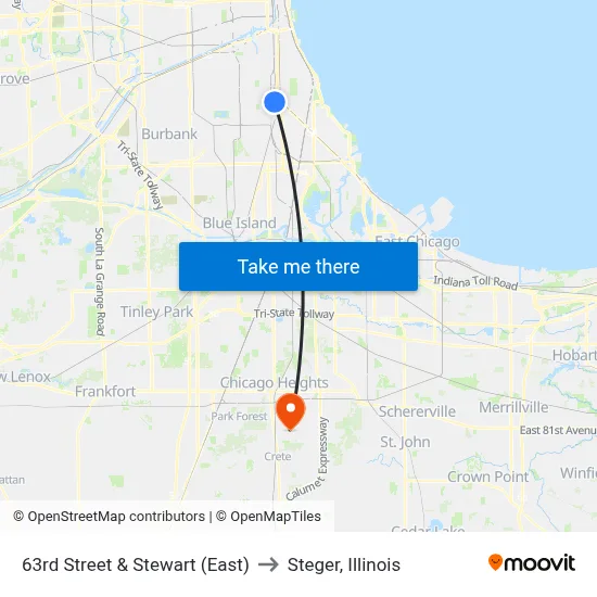 63rd Street & Stewart (East) to Steger, Illinois map