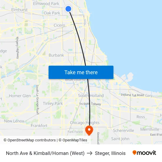 North Ave & Kimball/Homan (West) to Steger, Illinois map