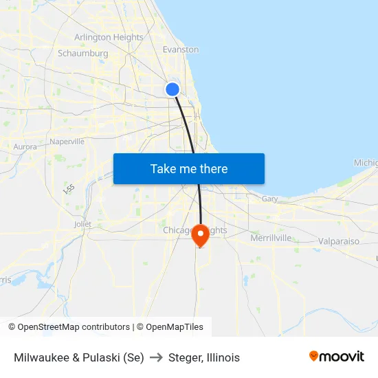 Milwaukee & Pulaski (Se) to Steger, Illinois map