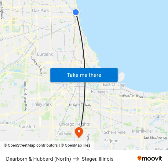 Dearborn & Hubbard (North) to Steger, Illinois map
