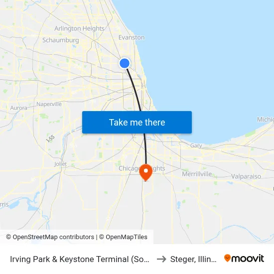Irving Park & Keystone Terminal (South) to Steger, Illinois map