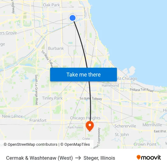 Cermak & Washtenaw (West) to Steger, Illinois map