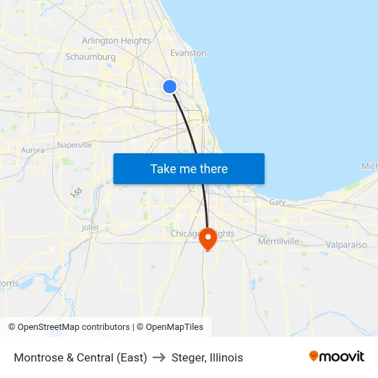 Montrose & Central (East) to Steger, Illinois map
