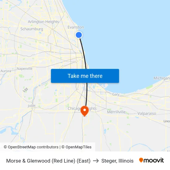 Morse & Glenwood (Red Line) (East) to Steger, Illinois map