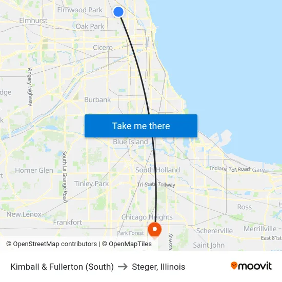 Kimball & Fullerton (South) to Steger, Illinois map