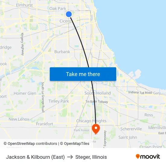 Jackson & Kilbourn (East) to Steger, Illinois map