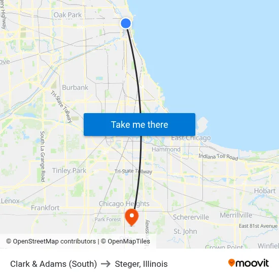 Clark & Adams (South) to Steger, Illinois map